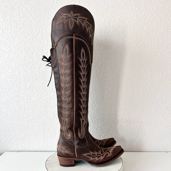 Lane Boots Over The Knee Corset Lexington- Cognac - Picture 2 of 15